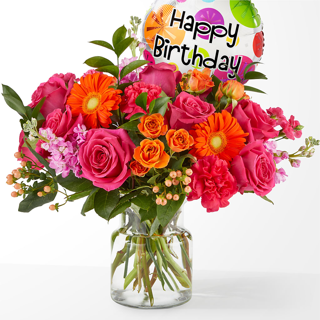 Fiesta Bouquet with Birthday Balloon – La Veranera Flower Shop, Nashville TN
