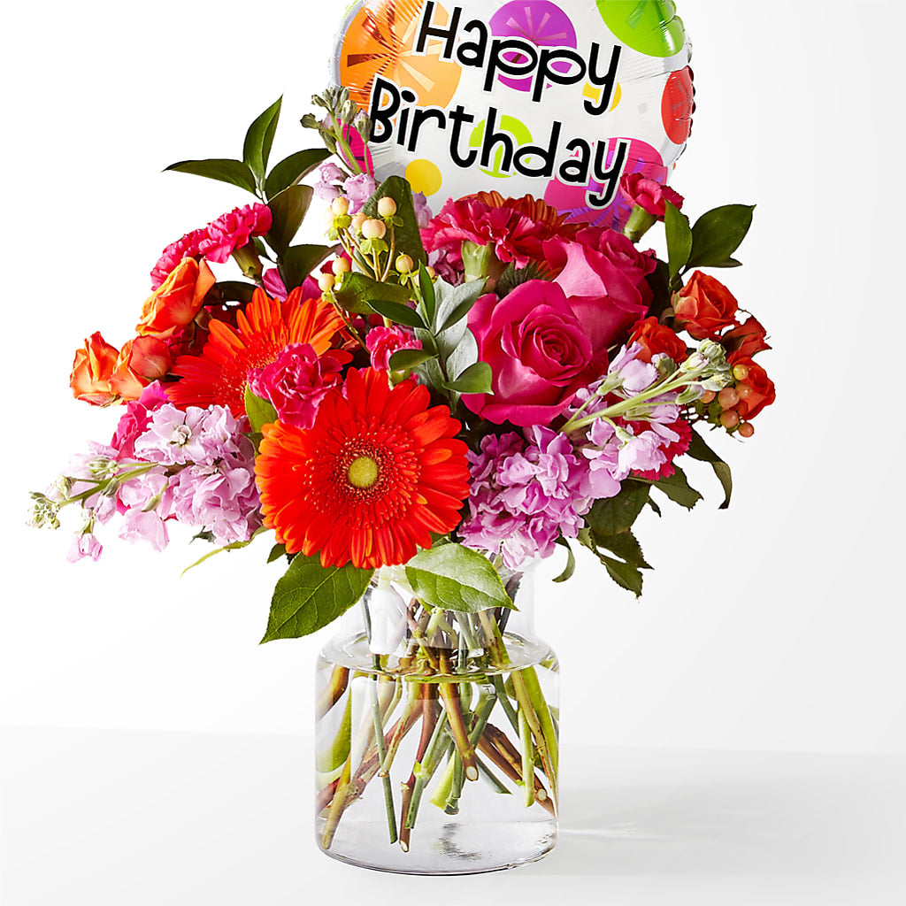 Fiesta Bouquet with Birthday Balloon – La Veranera Flower Shop, Nashville TN