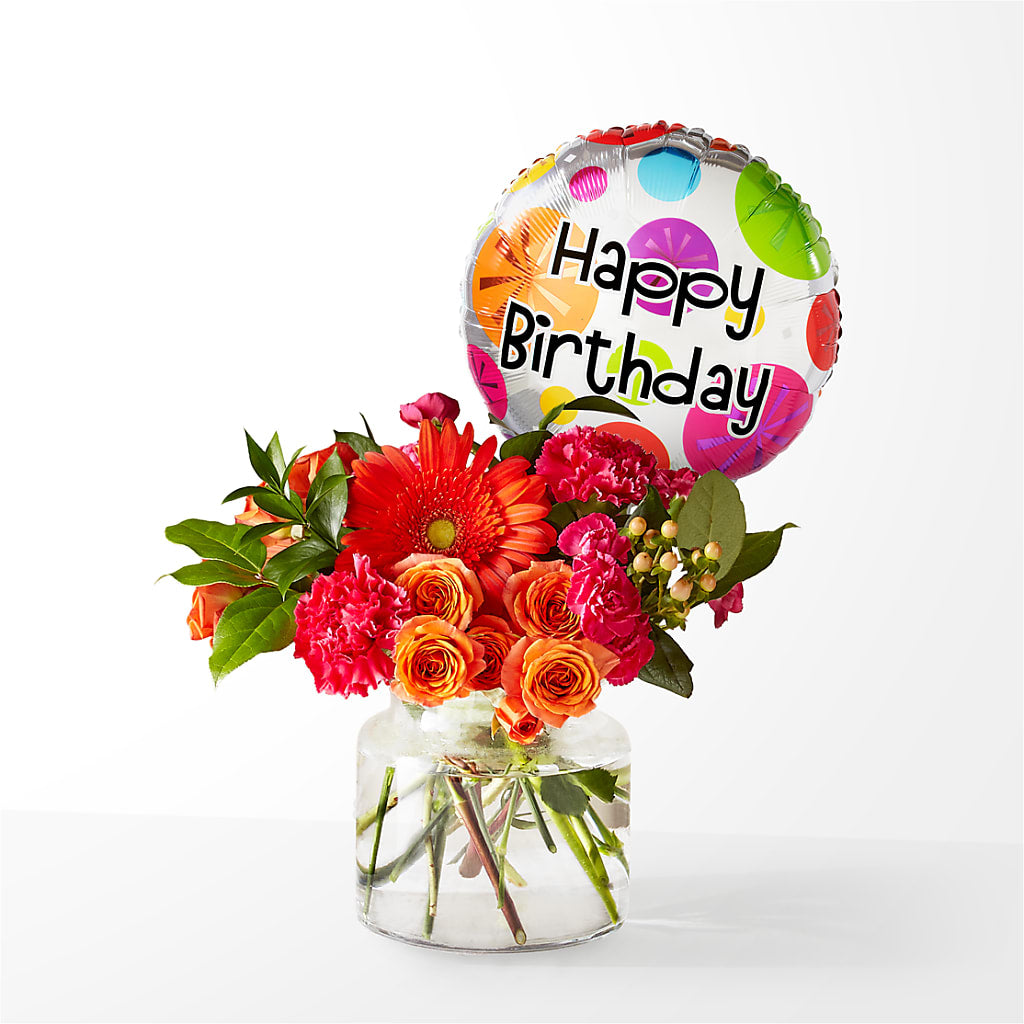 Fiesta Bouquet with Birthday Balloon – La Veranera Flower Shop, Nashville TN