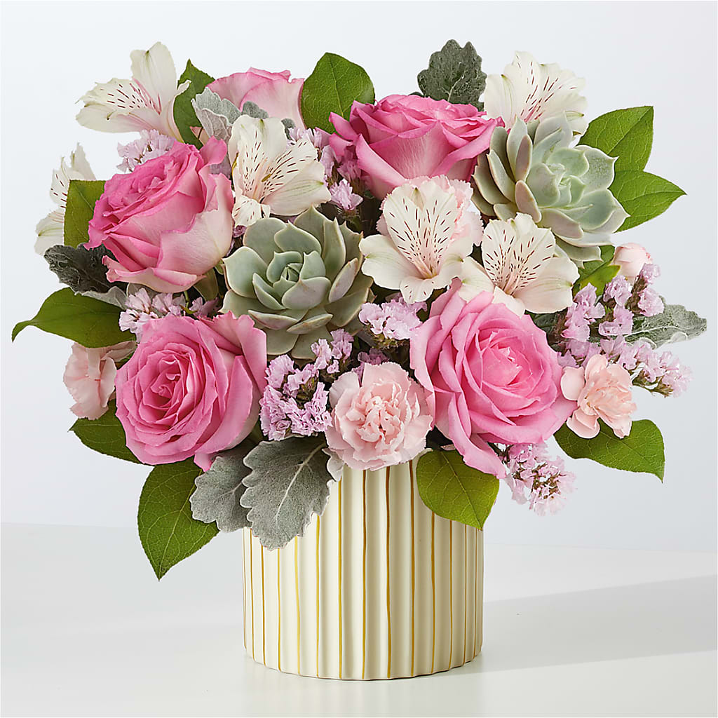 Dusty Rose Bouquet with Ivory Vase – La Veranera Flower Shop, Nashville TN