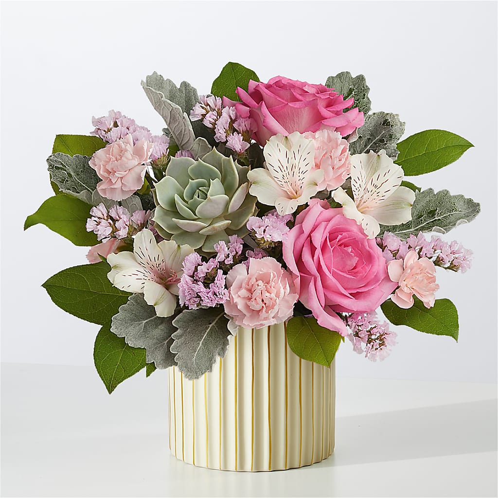 Dusty Rose Bouquet with Ivory Vase – La Veranera Flower Shop, Nashville TN