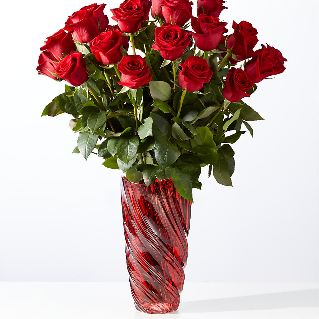 Classic Love Red Rose Bouquet with Luxe Swirl Vase – La Veranera Flower Shop, Nashville TN