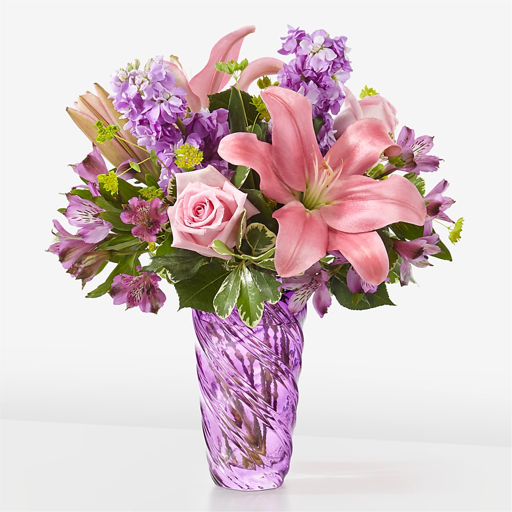 Precious Petals Bouquet with Luxe Swirl Vase – La Veranera Flower Shop, Nashville TN