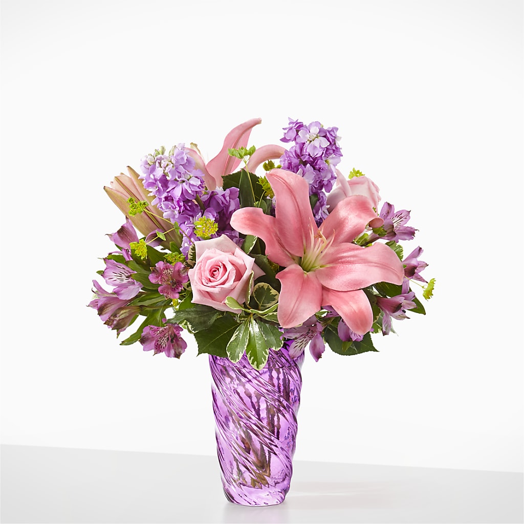 Precious Petals Bouquet with Luxe Swirl Vase – La Veranera Flower Shop, Nashville TN